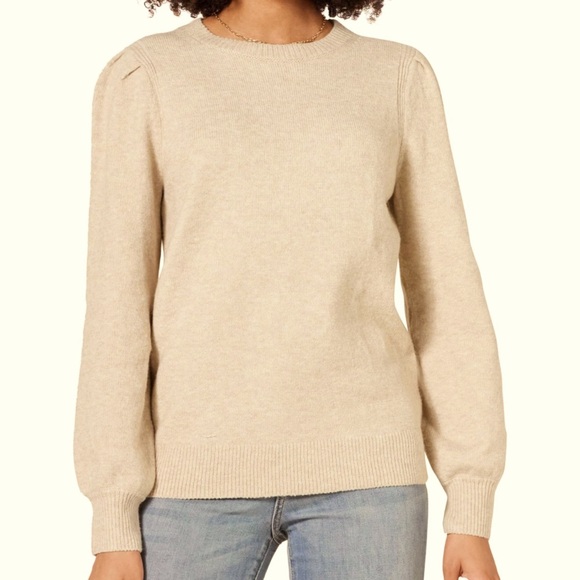 AMAZON ESSENTIALS Soft Touch Crewneck Sweater XS Oatmeal Pleated Shoulder Casual - Picture 8 of 13